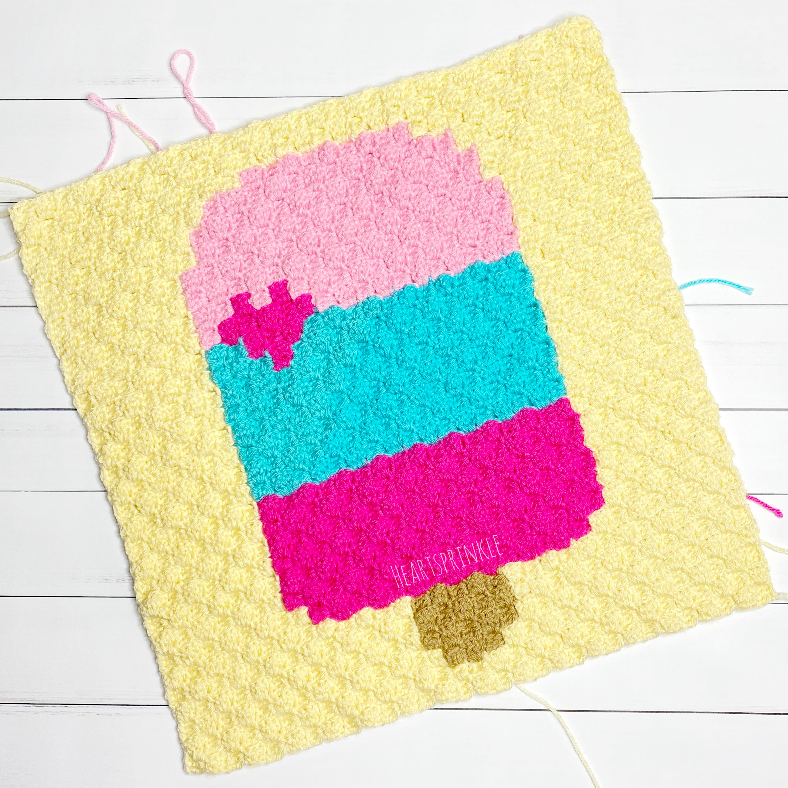 crochet popsicle c2c square- heartsprinkle